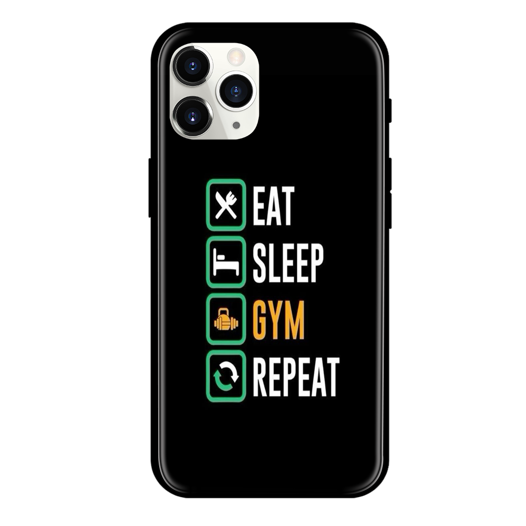 Eat Sleep Gym Repeat Print Glass Case