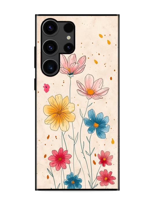 Flower Print Glass Case for Samsung S23 Ultra (a61)
