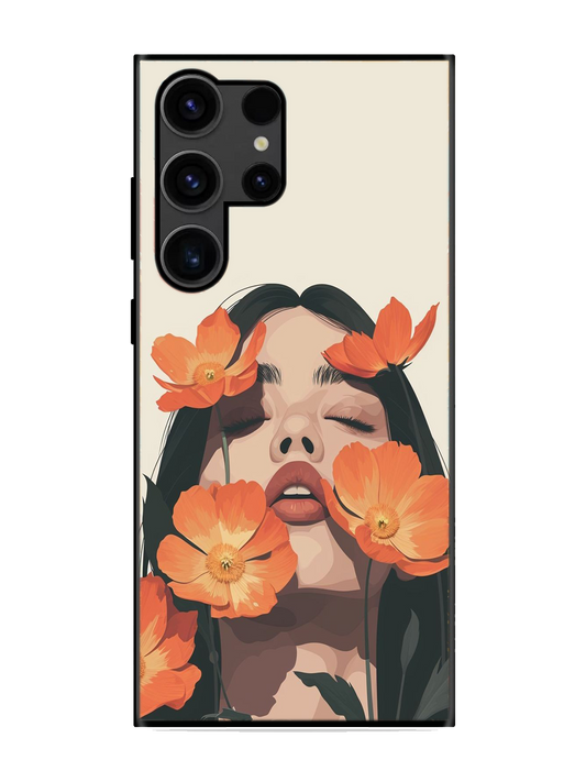 Flower Print Glass Case for Samsung S23 Ultra (a62)