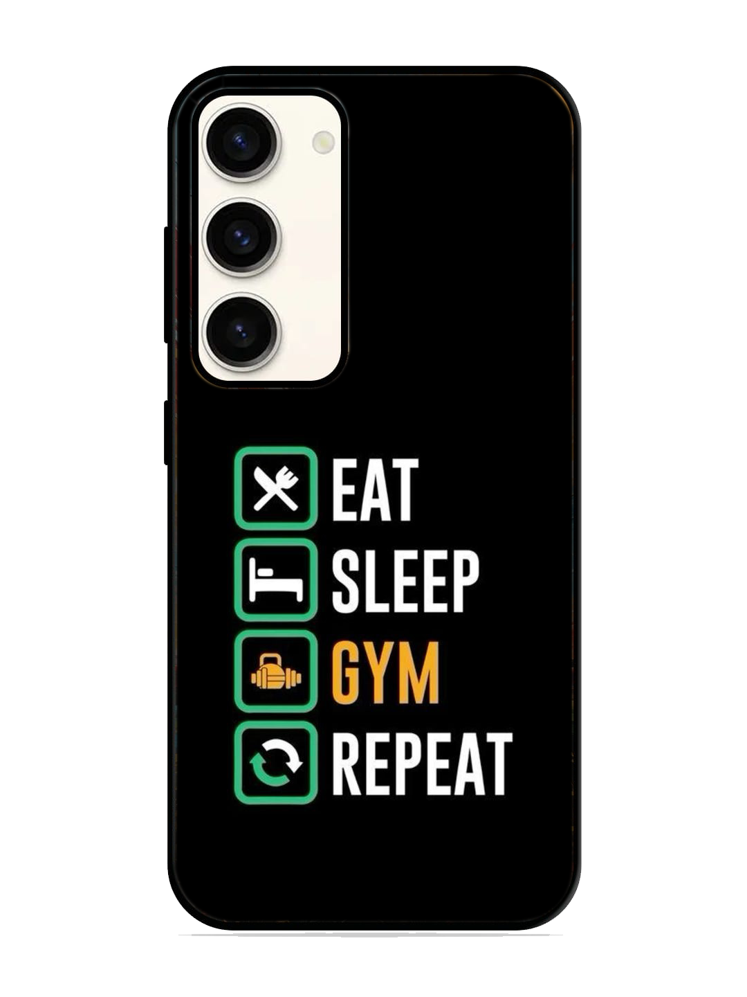 Eat Sleep Gym Repeat Print Glass Case for Samsung S23 (a29)