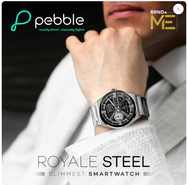Pebble Royale Steel Smart Watch with One Year Warranty.