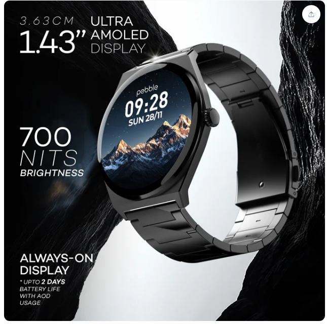 Pebble Royale Steel Smart Watch with One Year Warranty.
